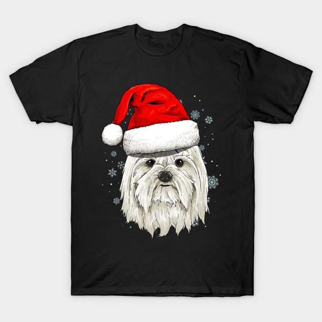 Maltese Santa Hat Christmas T-Shirt by IainDodes